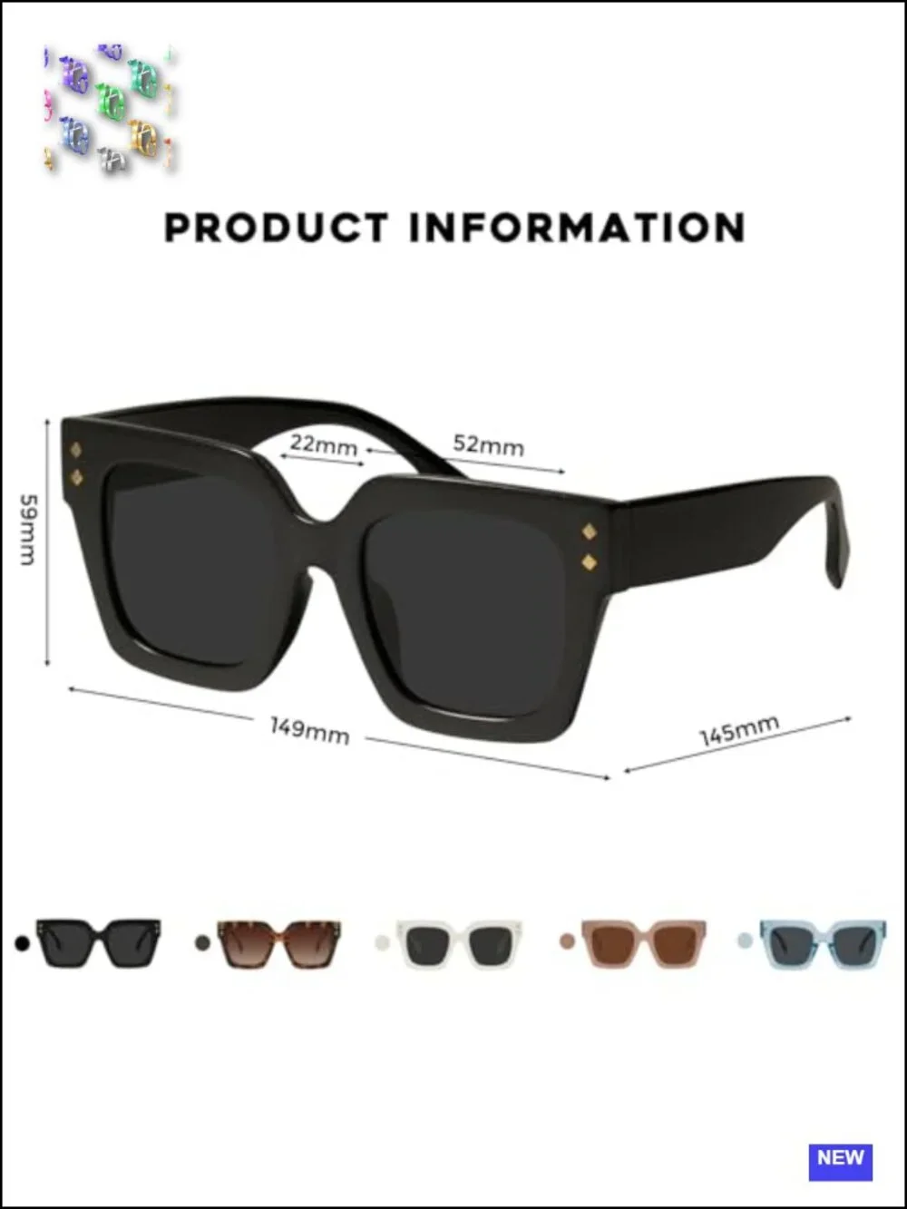 Oversized Square Sunglasses Polarized UV400 TAC Lens Metal Studs